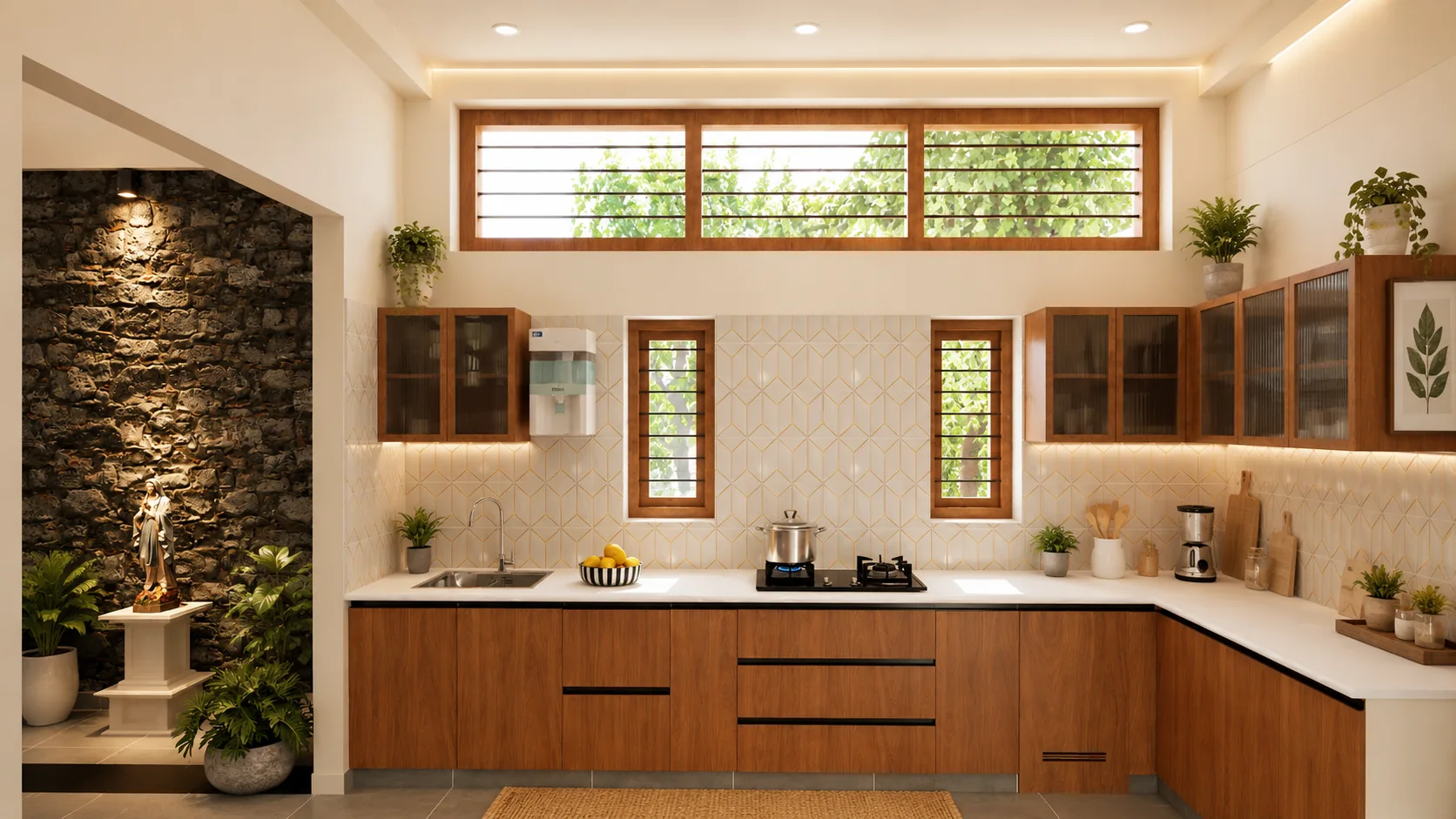 AJ Residence — kitchen with pooja niche, Maraimalainagar, Chennai