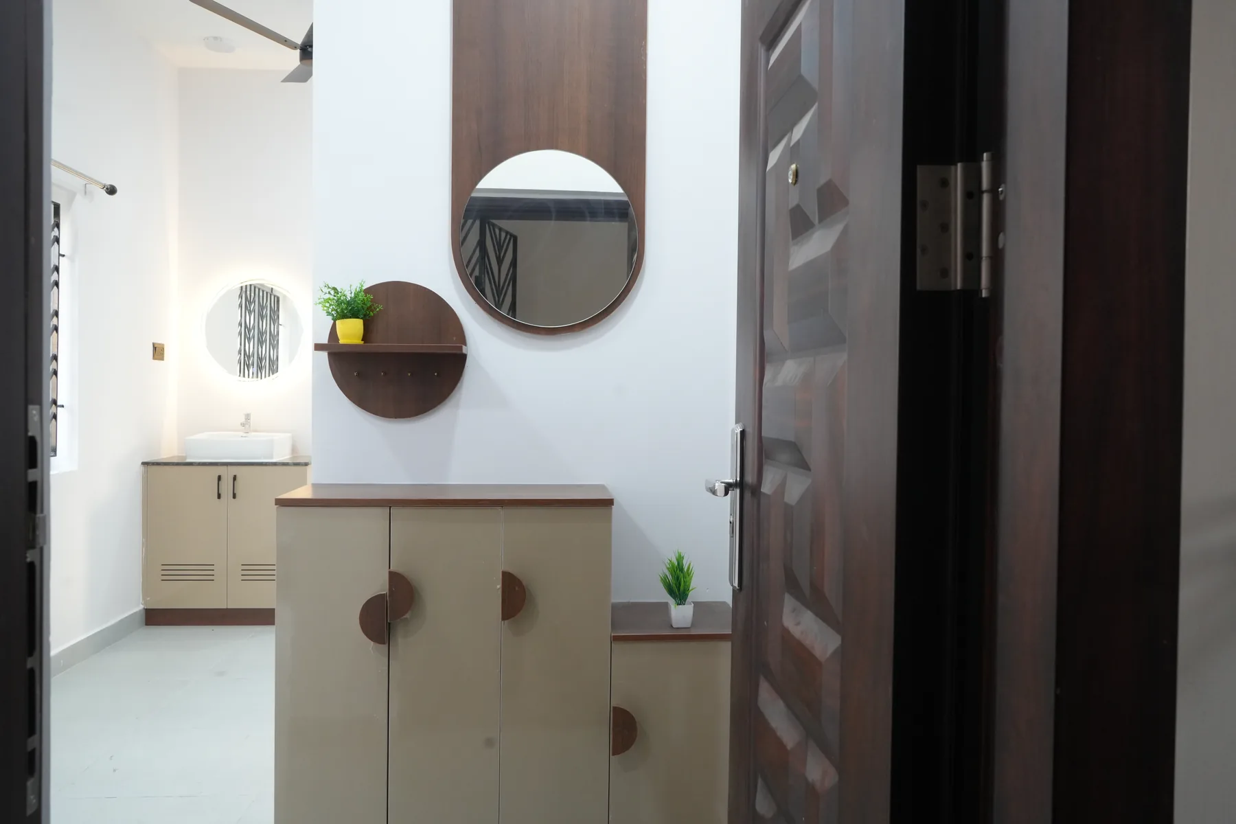 AV Residence — foyer mirror and storage cabinet, Guduvanchery, Chennai