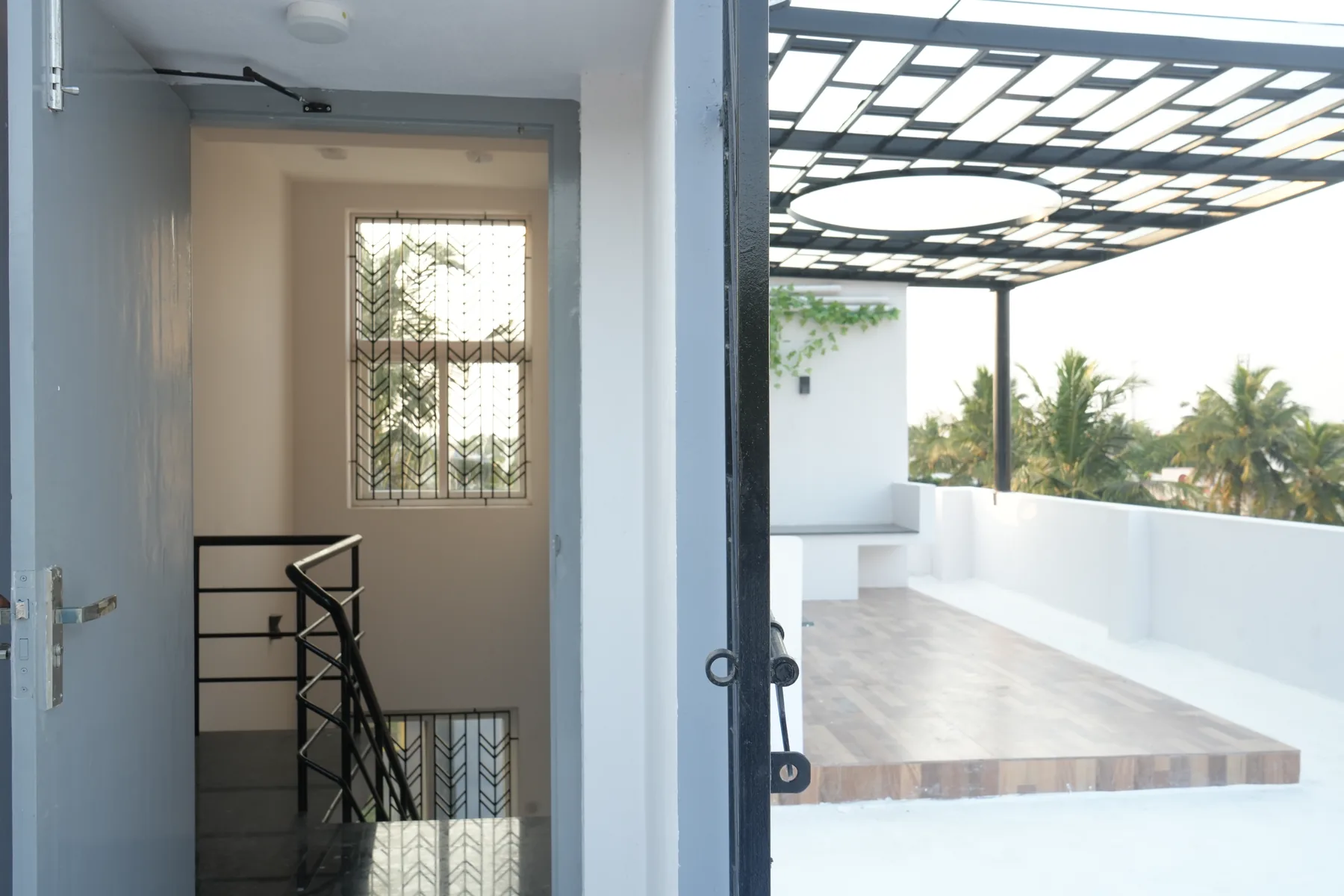 AV Residence — open terrace with glass pergola, Guduvanchery, Chennai