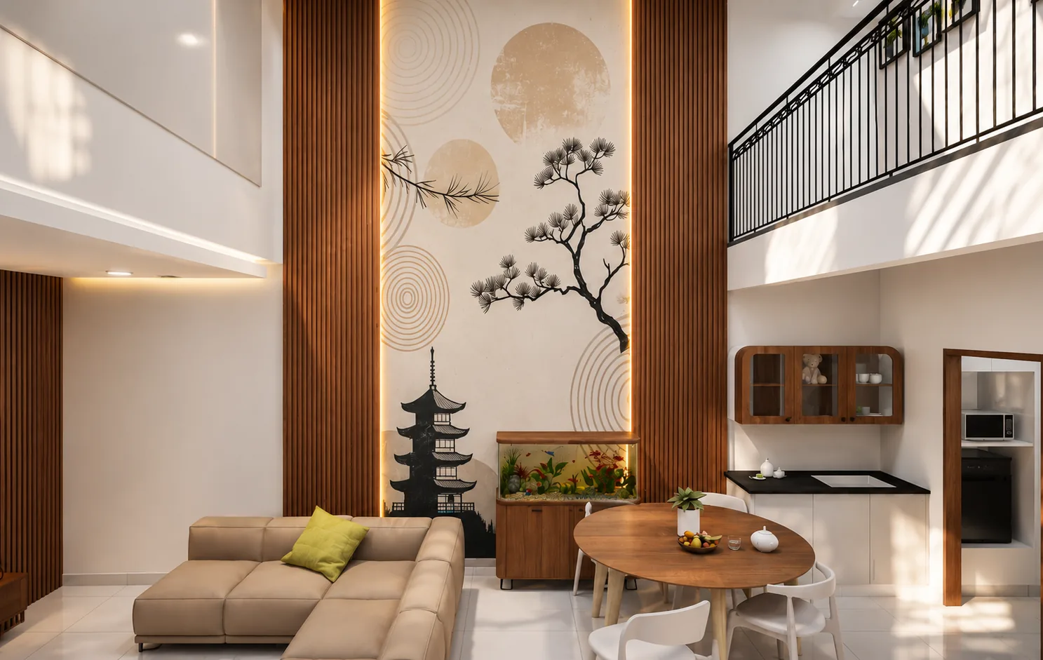 BV Residence — pooja alcove beneath the staircase, Kodambakkam, Chennai