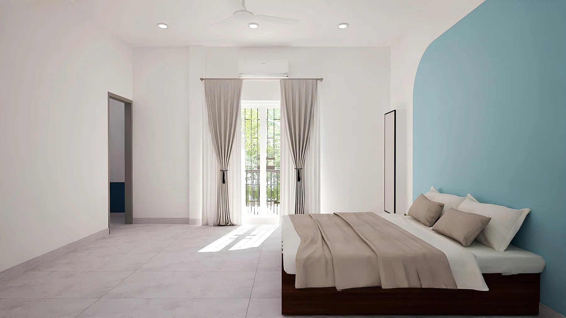 DS Residence — bedroom with blue accent wall, Kannivakkam, Chennai