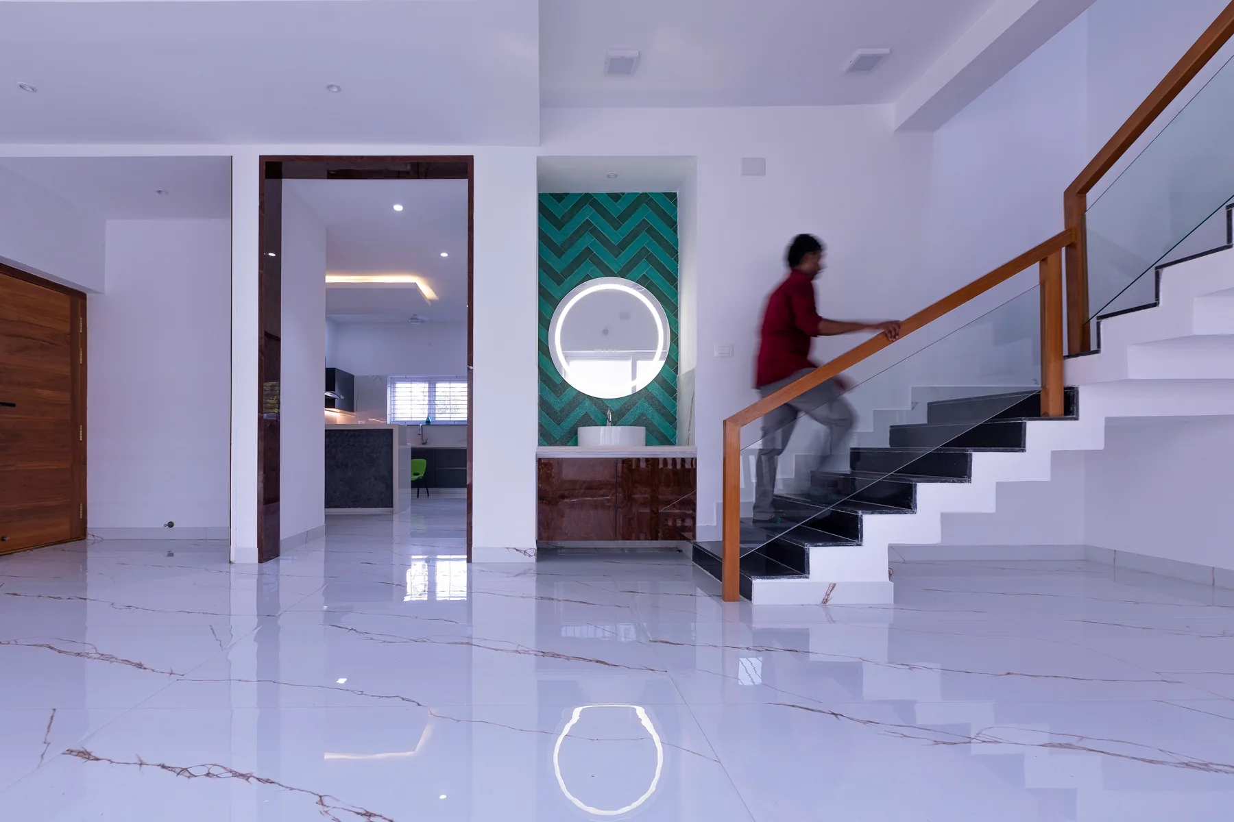 GK Residence — entryway with staircase, Guduvanchery, Chennai