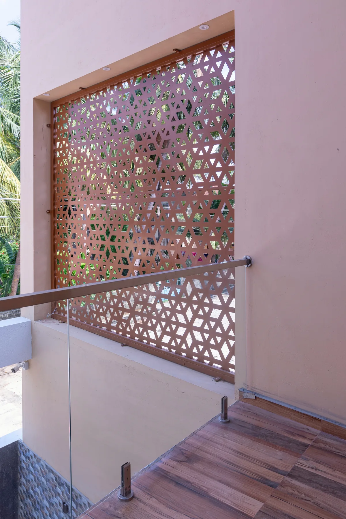 Karthick Residence — balcony jaali screen detail, Guduvanchery, Chennai