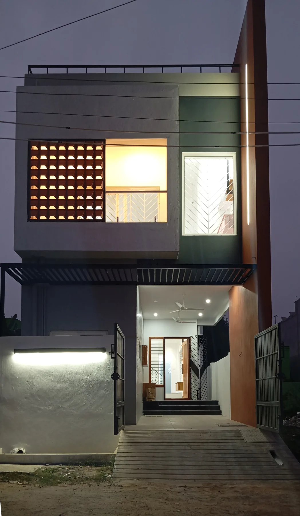 BDX Nila — front elevation at night, Guduvanchery, Chennai