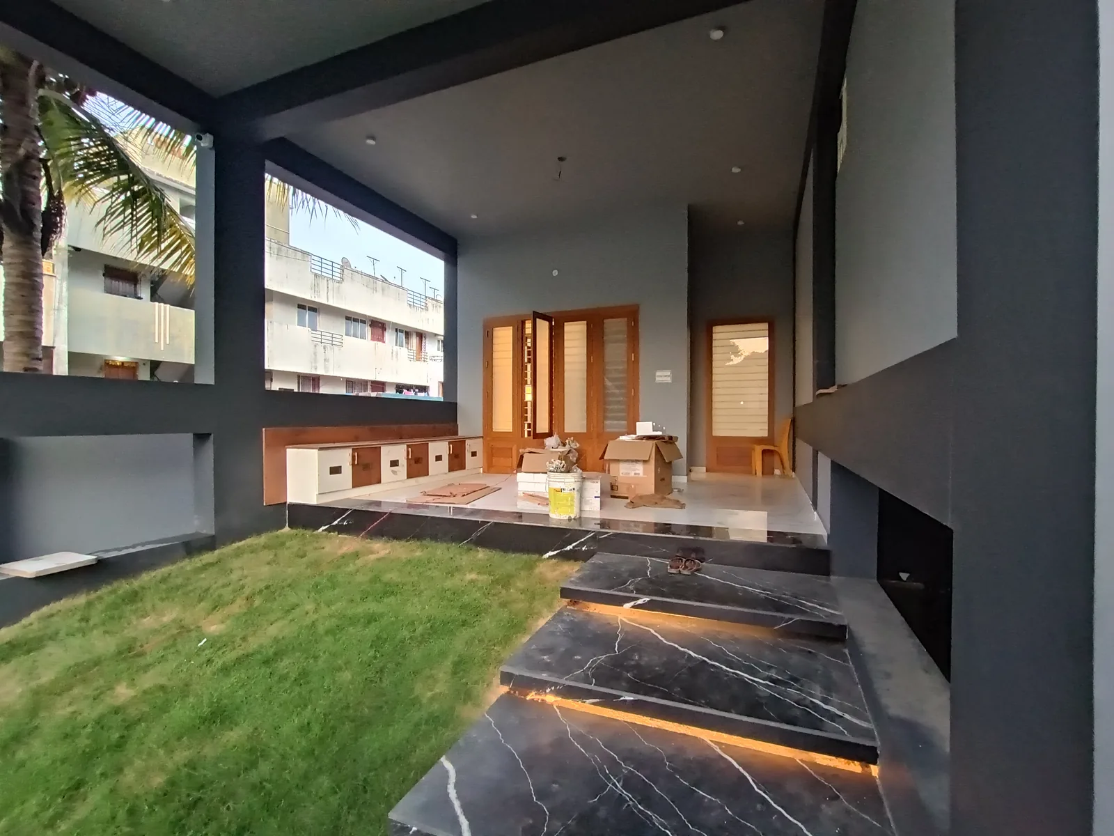 SA Residence — landscaped entrance sit-out, Guduvanchery, Chennai