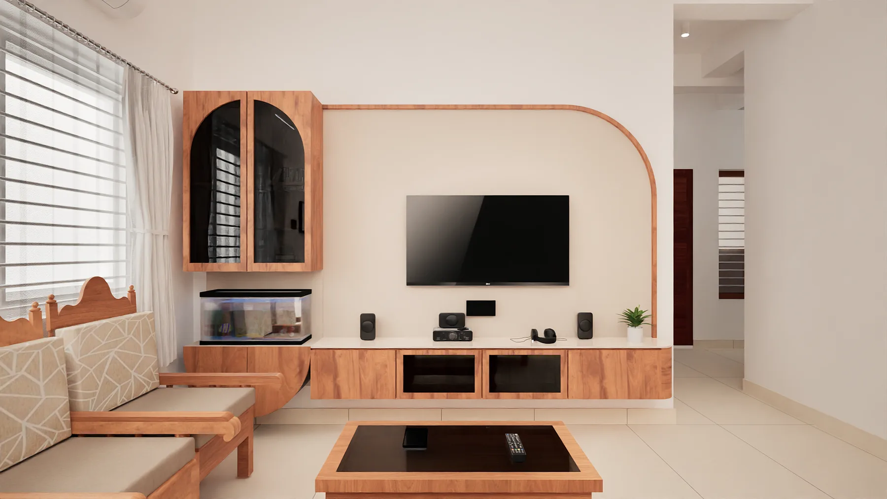 VN Residence — living room TV unit, Guduvanchery, Chennai